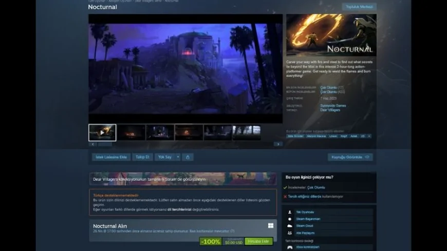 Nocturnal Oyunu Steam’de Ücretsiz Oldu! Kısa Süreli Fırsat Oyuncuları Heyecanlandırdı